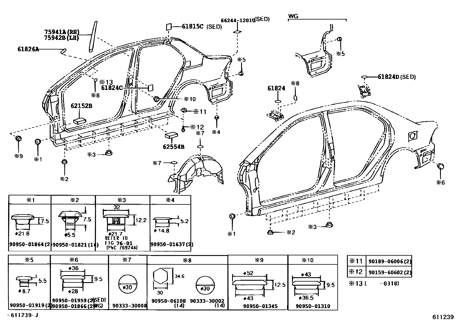 Toyota COROLLA 侧梁 EPC diagram — 611239O