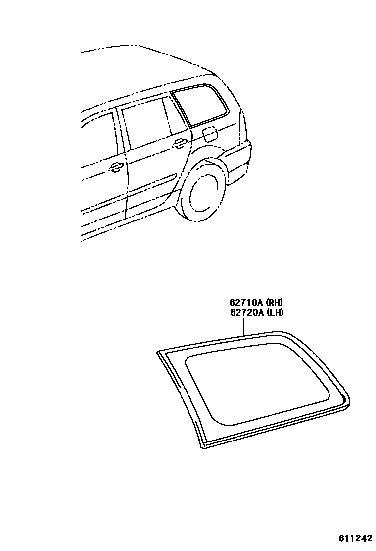 Toyota COROLLA 角窗 EPC diagram — 611242