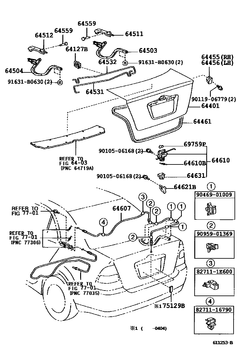 Toyota COROLLA 行李箱门和行李箱锁 EPC diagram — 611253B