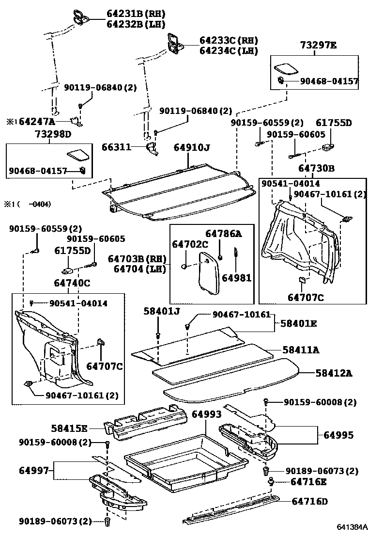 Toyota COROLLA 底板和底板装饰罩 EPC diagram — 641384A