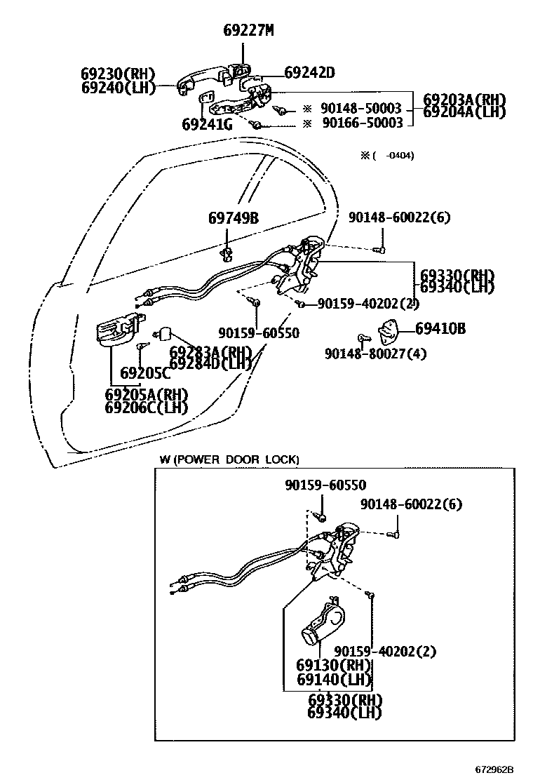 Toyota COROLLA 后门锁和后门把手 EPC diagram — 672962B