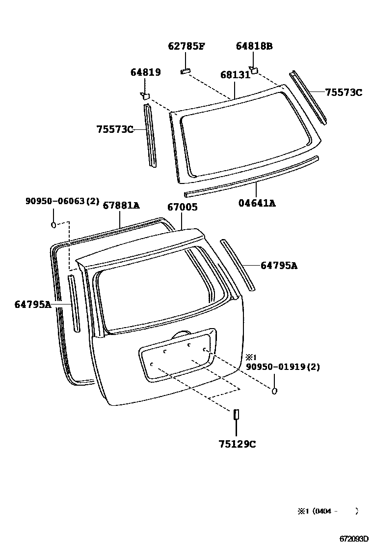 Toyota COROLLA 背门板和背门玻璃 EPC diagram — 672093D