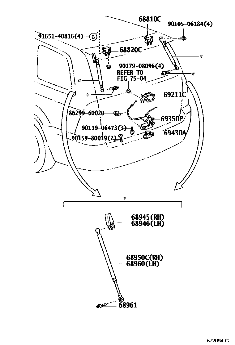 Toyota COROLLA 背门锁和背门把手 EPC diagram — 672094G