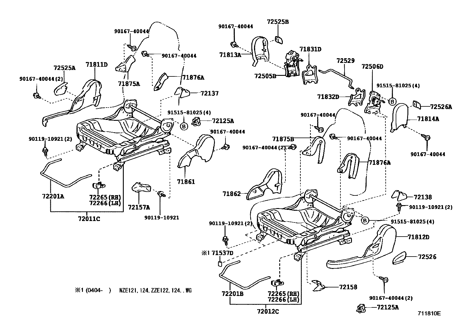 Toyota COROLLA 前排座椅和座椅滑轨 EPC diagram — 711810E