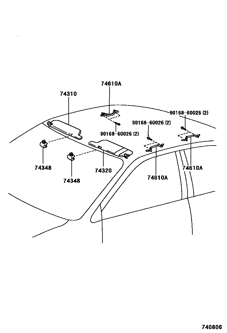 Toyota COROLLA 扶手和遮阳板 EPC diagram — 740806
