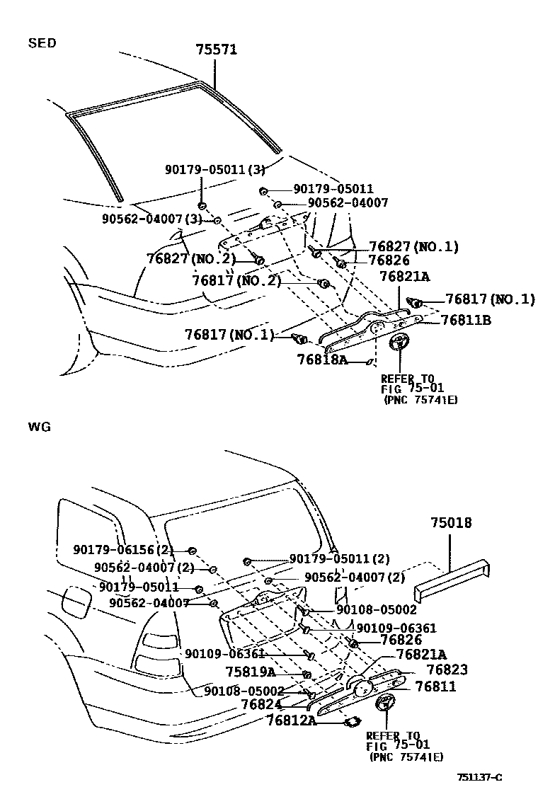 Toyota COROLLA 后防护条 EPC diagram — 751137C
