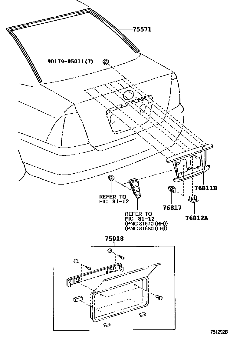 Toyota COROLLA 后防护条 EPC diagram — 751292B
