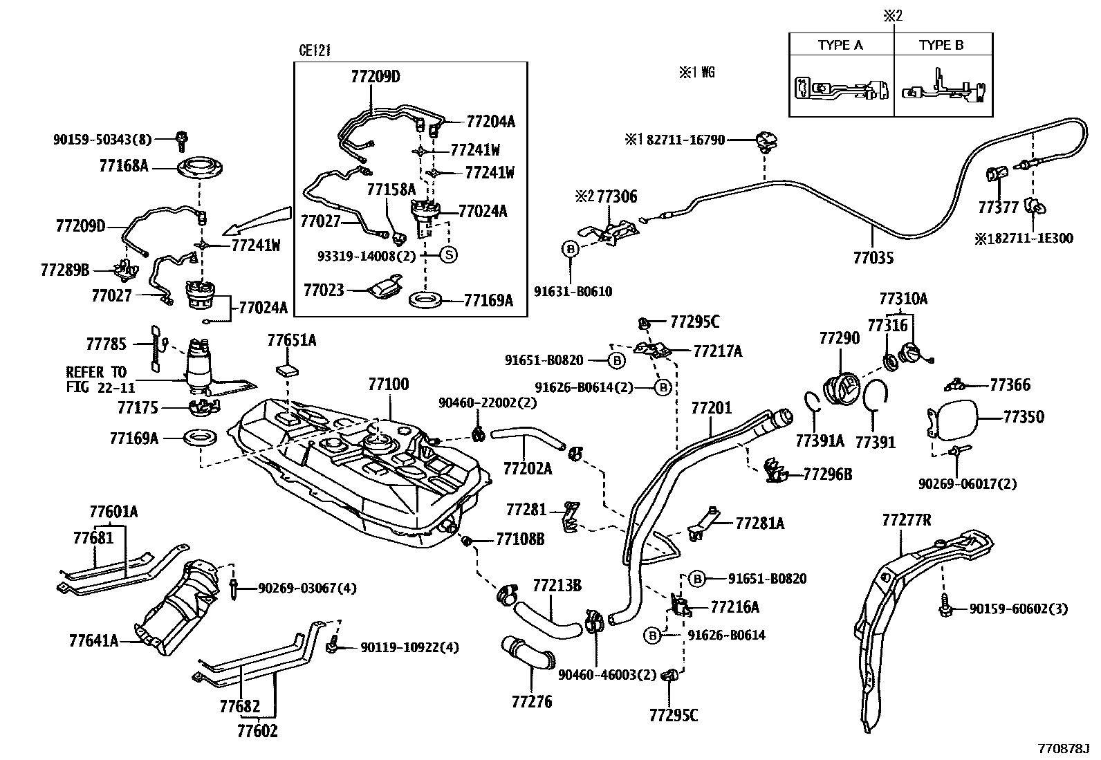 Toyota COROLLA 燃油箱和燃油管 EPC diagram — 770878J
