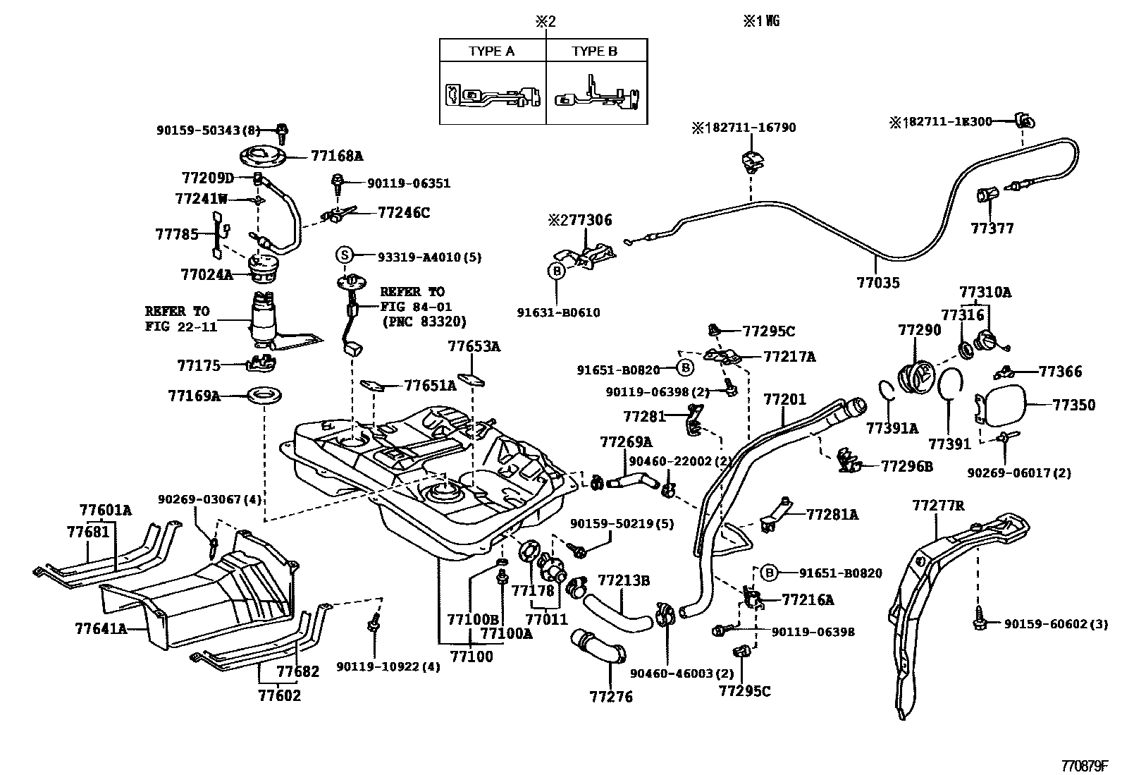 Toyota COROLLA 燃油箱和燃油管 EPC diagram — 770879G