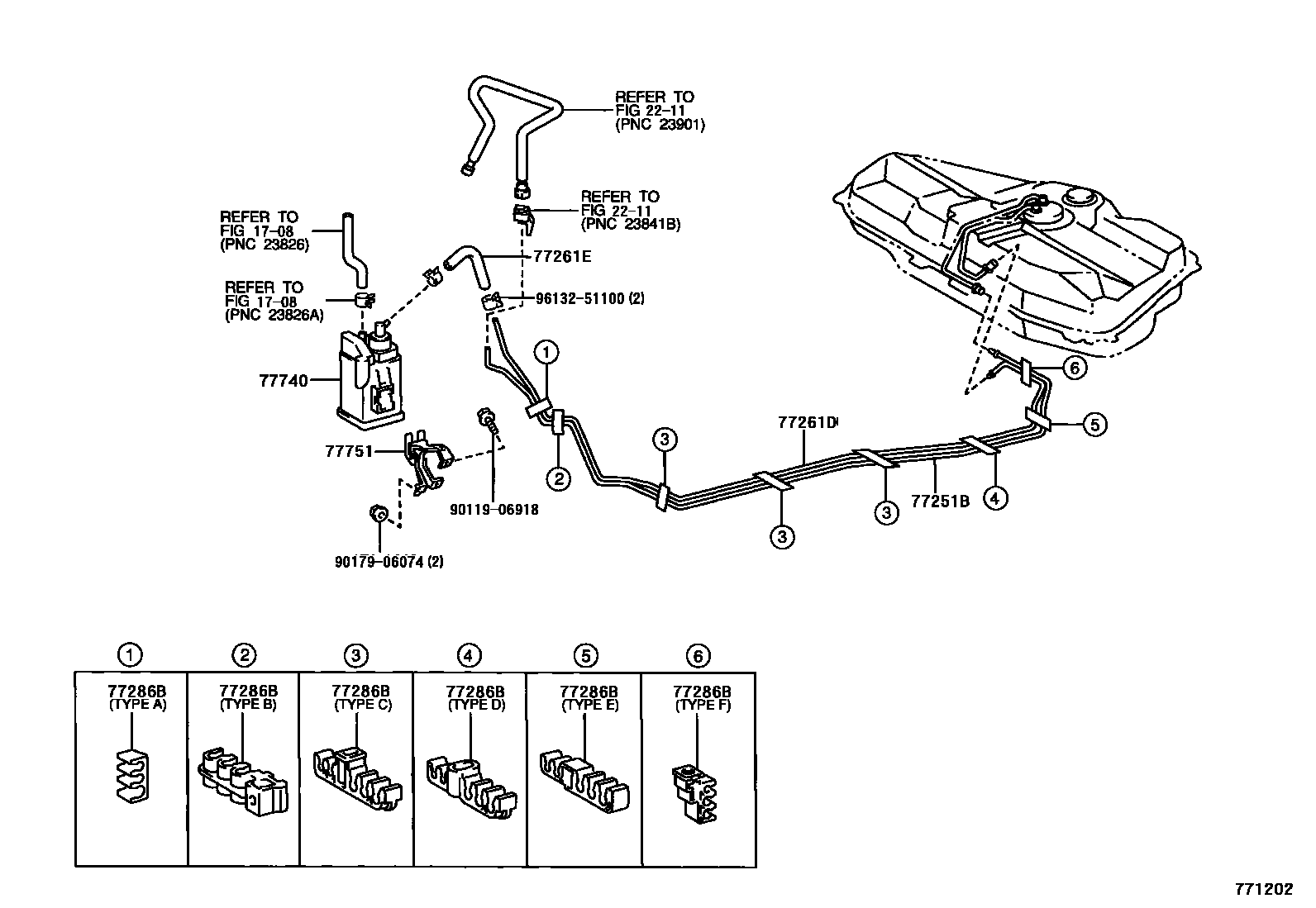 Toyota COROLLA 燃油箱和燃油管 EPC diagram — 771202