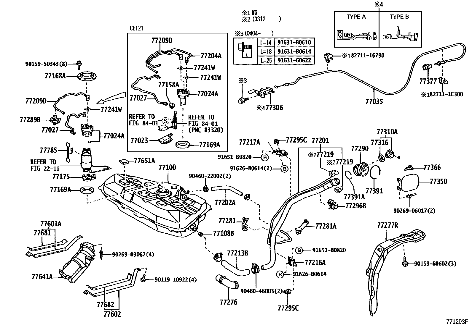 Toyota COROLLA 燃油箱和燃油管 EPC diagram — 771203F