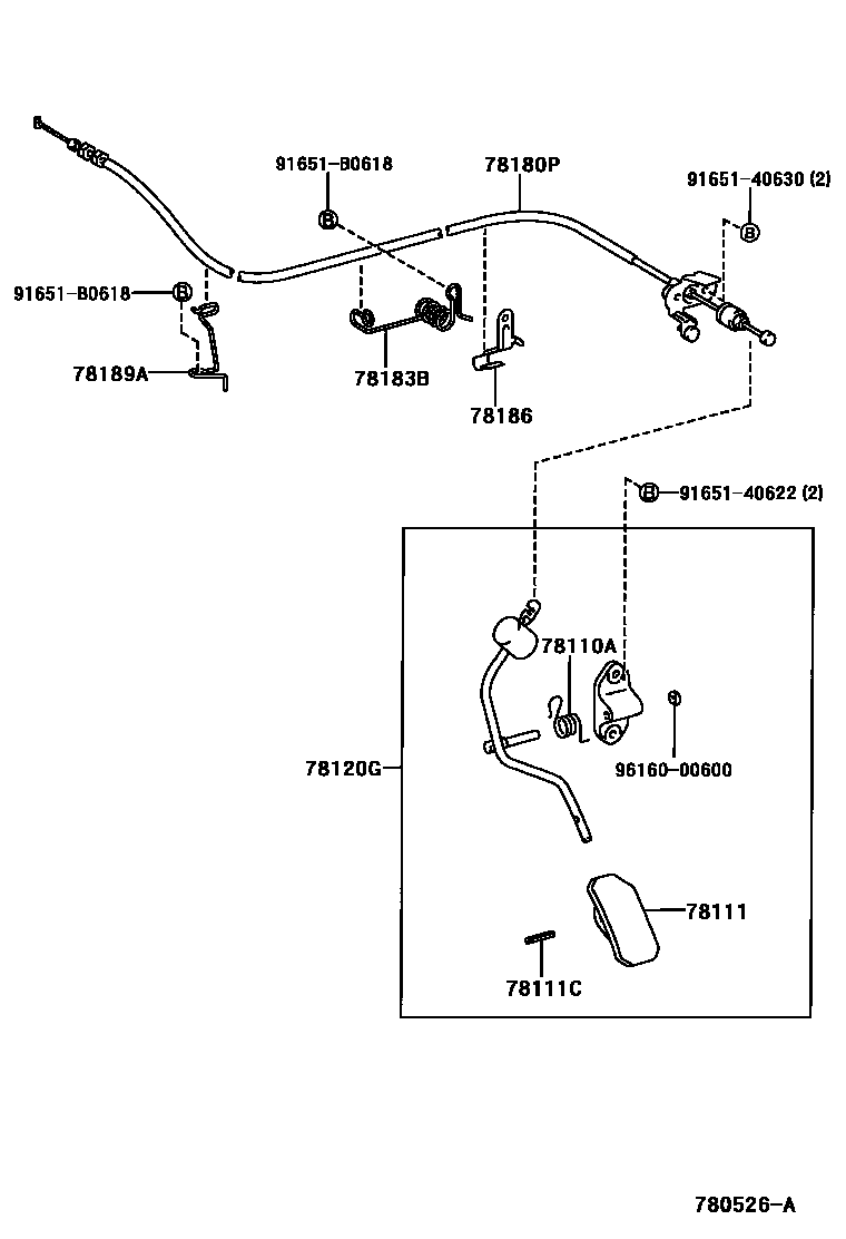 Toyota COROLLA accelerator pedal connecting rod EPC diagram — 780526A