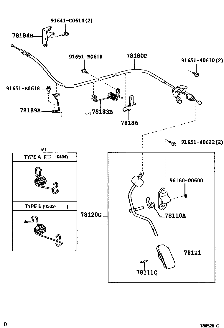 Toyota COROLLA accelerator pedal connecting rod EPC diagram — 780528C