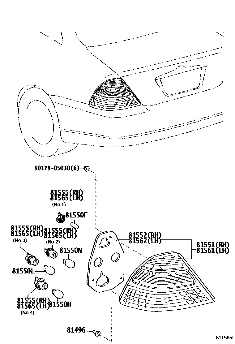 Toyota COROLLA 后组合灯 EPC diagram — 811565I