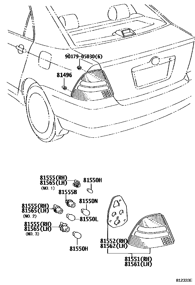 Toyota COROLLA 后组合灯 EPC diagram — 812333E