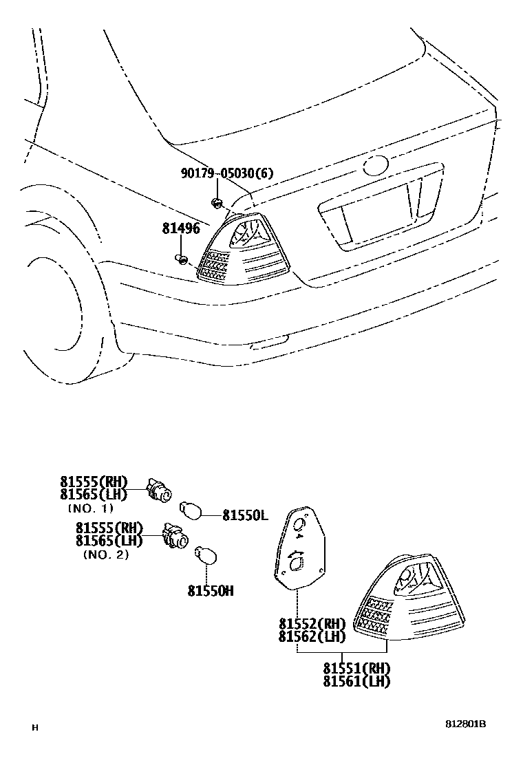 Toyota COROLLA 后组合灯 EPC diagram — 812801B