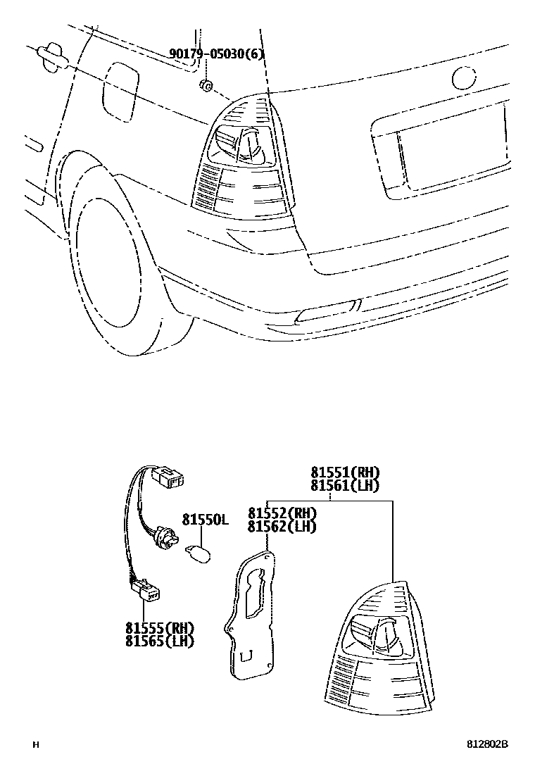 Toyota COROLLA 后组合灯 EPC diagram — 812802B