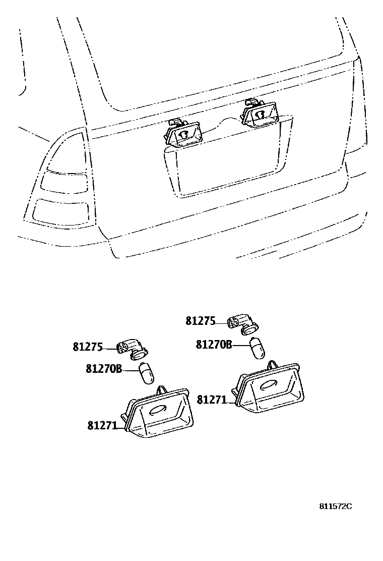 Toyota COROLLA 后牌照灯 EPC diagram — 811572C