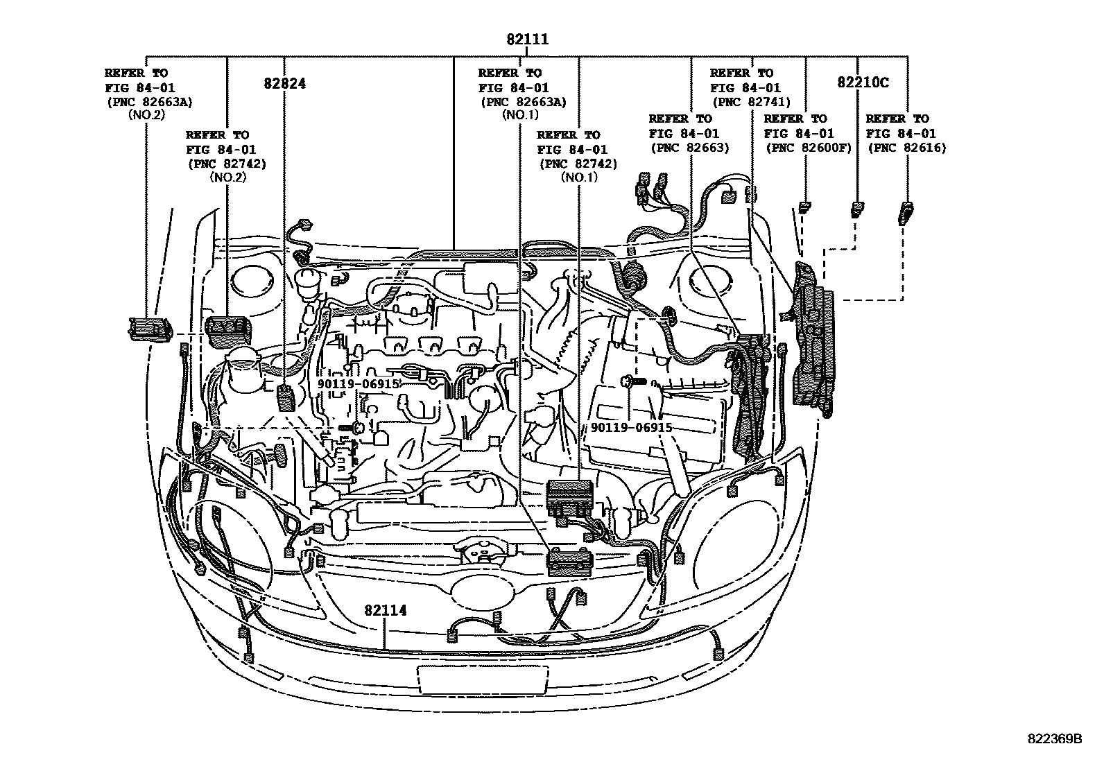 Toyota COROLLA 线束和卡夹 EPC diagram — 822369B