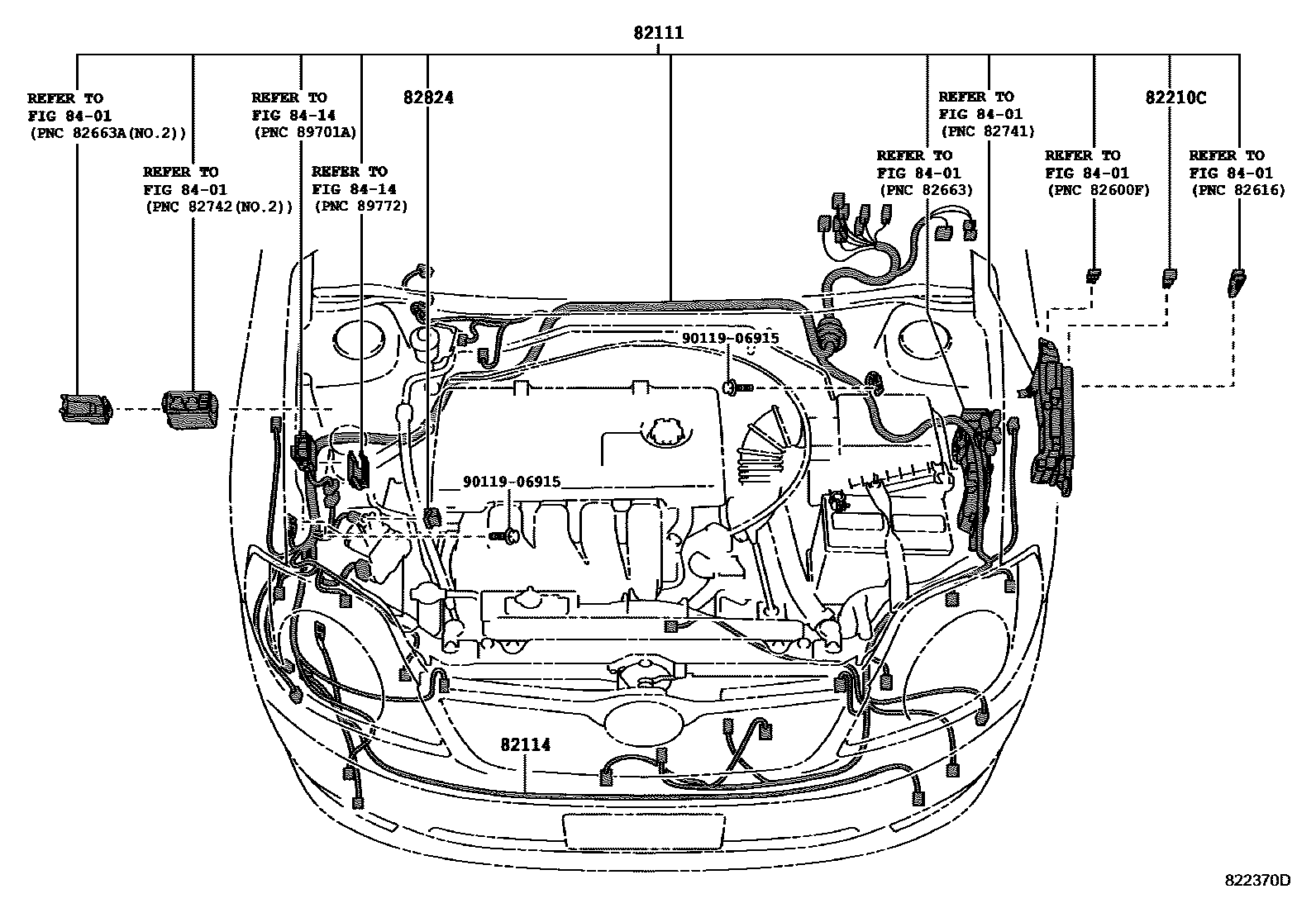 Toyota COROLLA 线束和卡夹 EPC diagram — 822370D