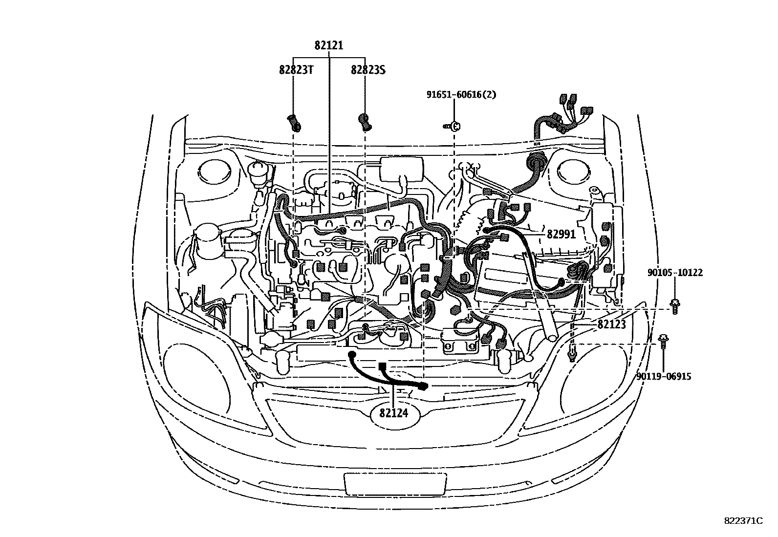 Toyota COROLLA 线束和卡夹 EPC diagram — 822371C