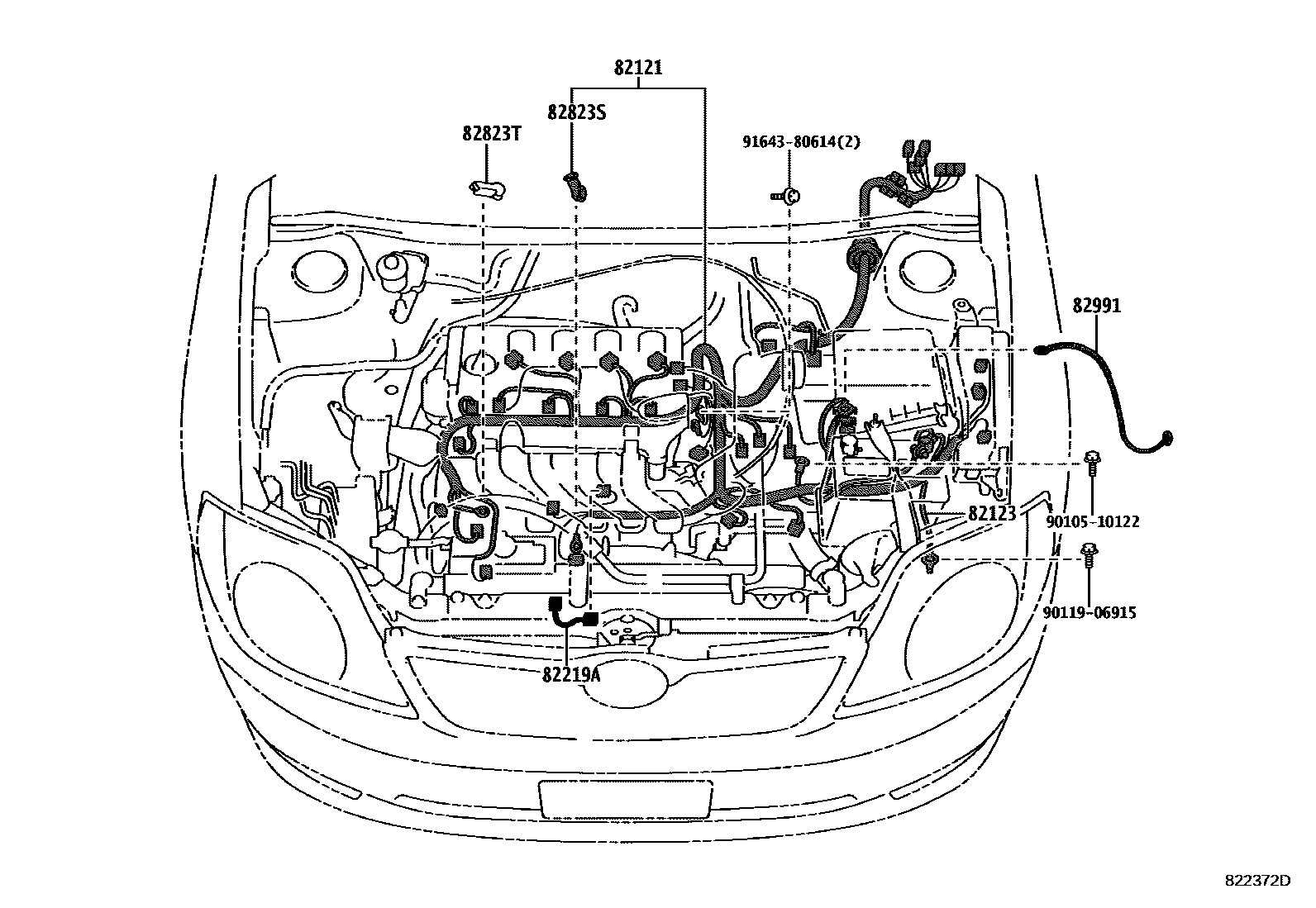 Toyota COROLLA 线束和卡夹 EPC diagram — 822372D