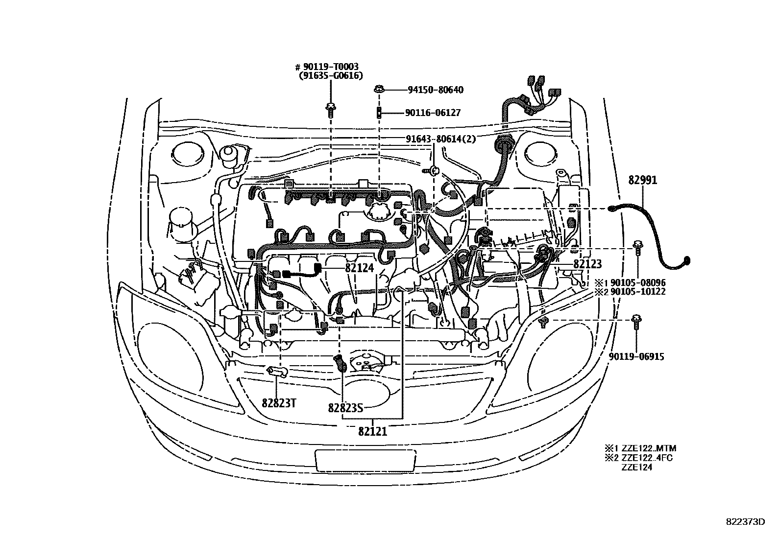 Toyota COROLLA 线束和卡夹 EPC diagram — 822373D