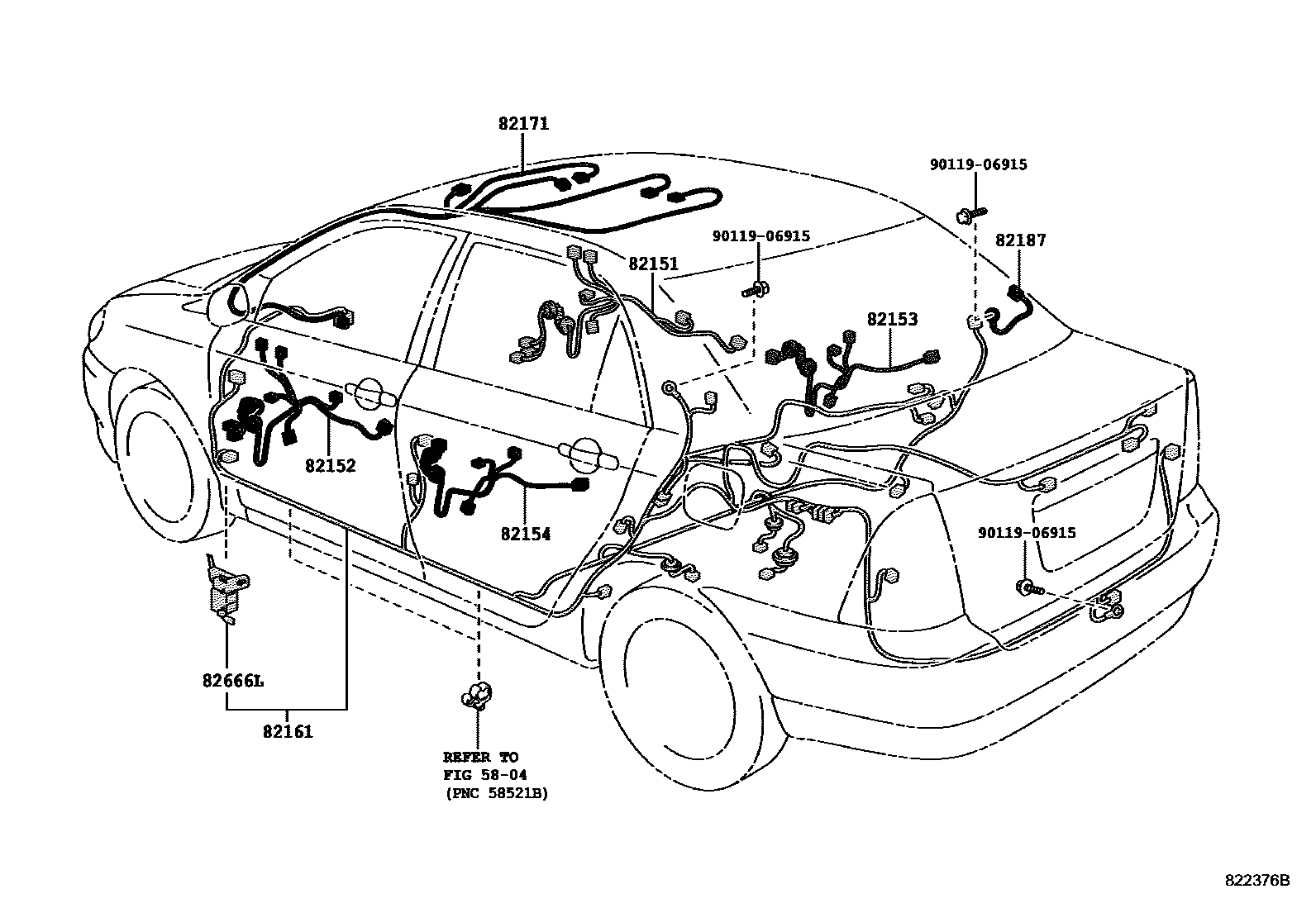 Toyota COROLLA 线束和卡夹 EPC diagram — 822376B