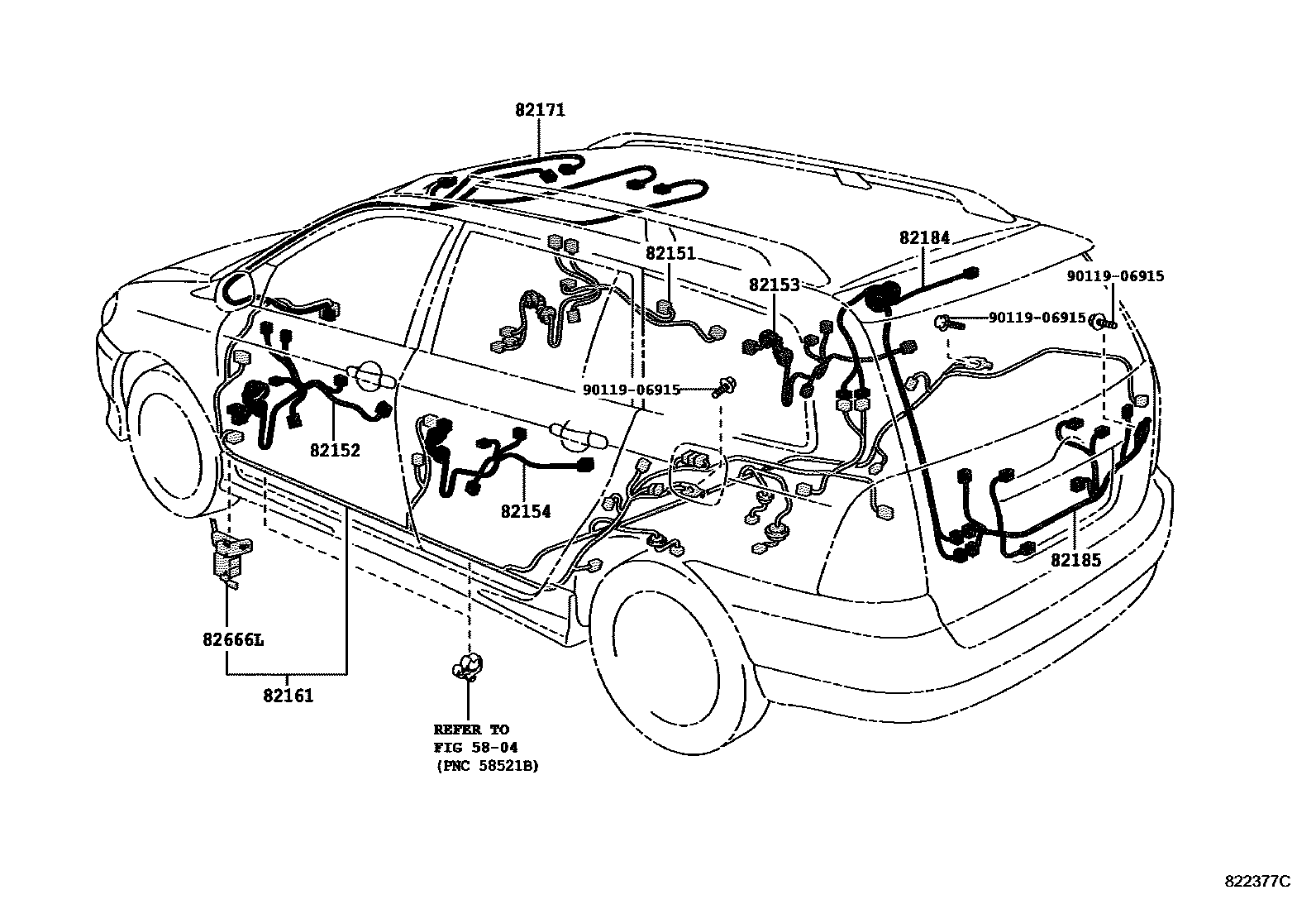 Toyota COROLLA 线束和卡夹 EPC diagram — 822377C