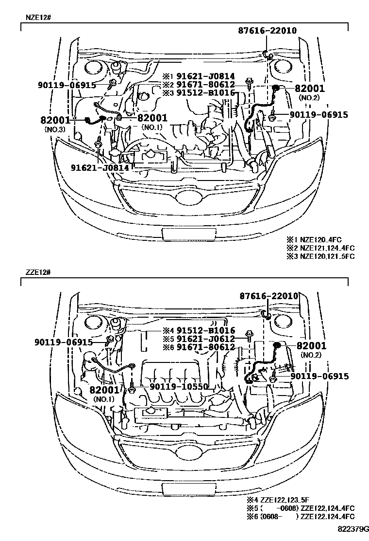 Toyota COROLLA 线束和卡夹 EPC diagram — 822379G