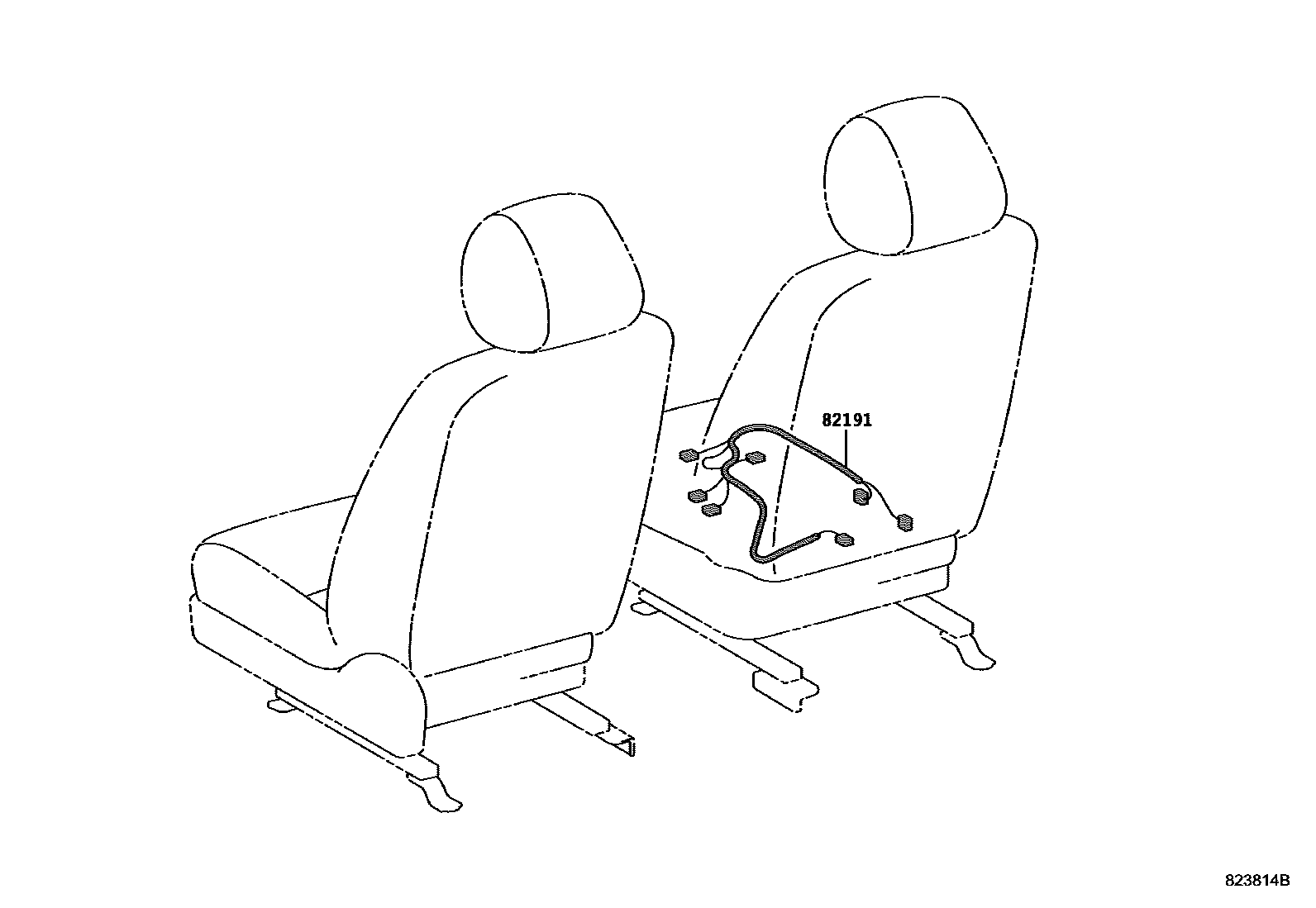 Toyota COROLLA 线束和卡夹 EPC diagram — 823814B