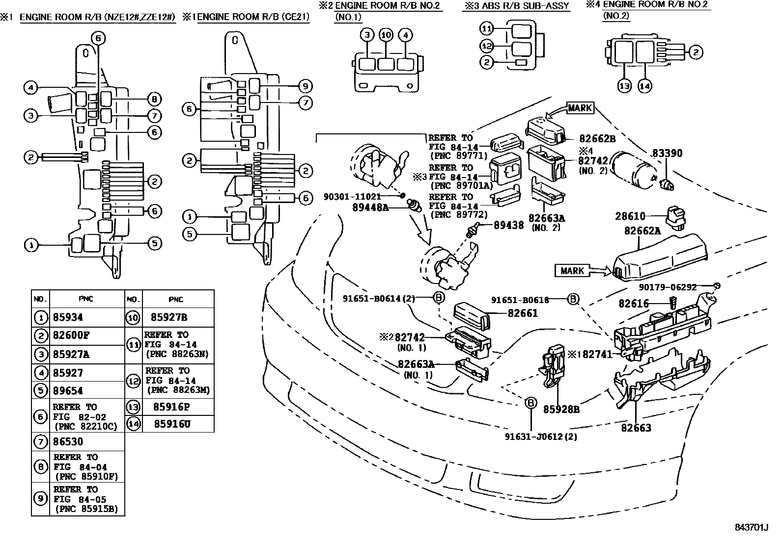 Toyota COROLLA 开关和继电器和ECU EPC diagram — 843701J