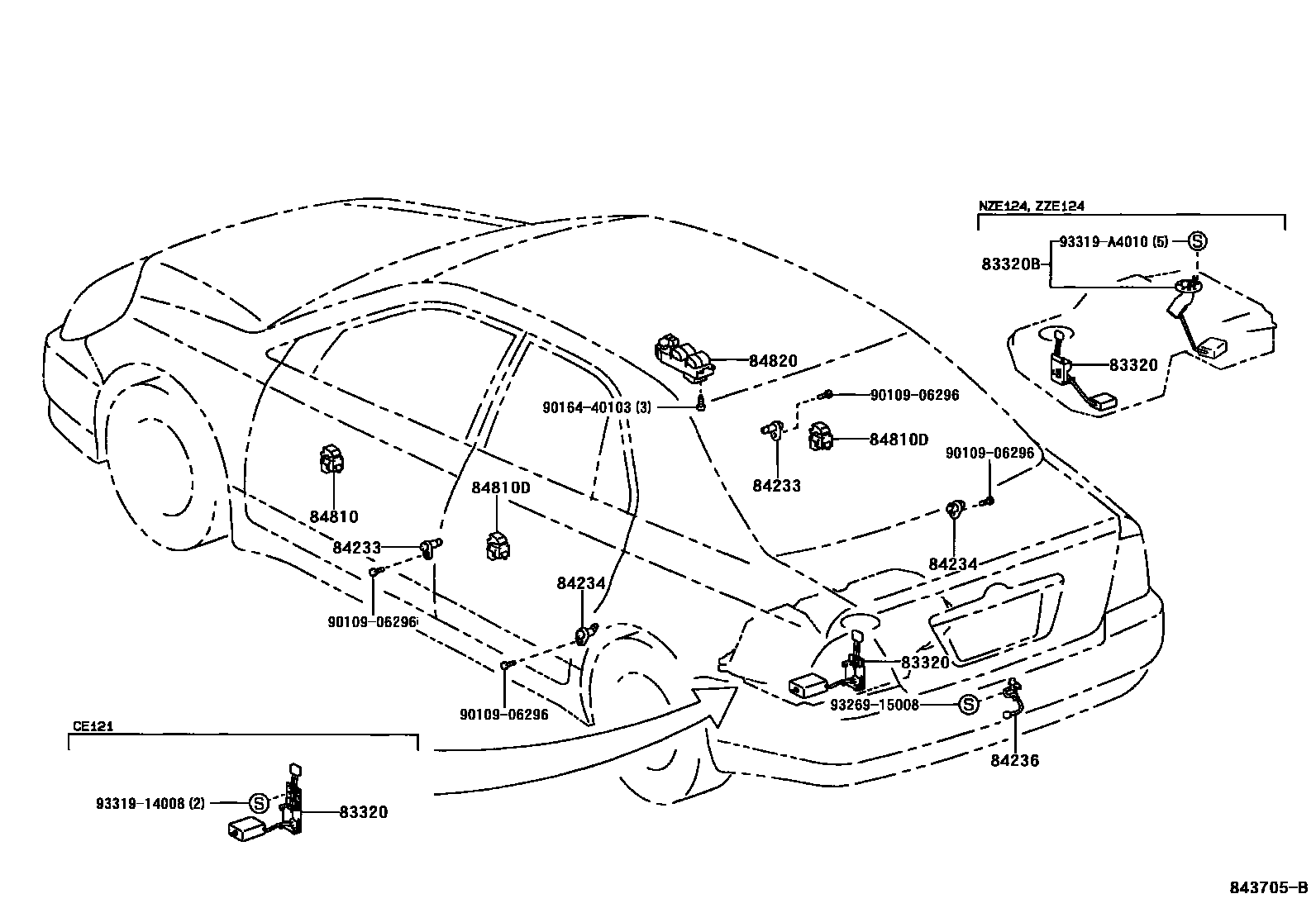 Toyota COROLLA 开关和继电器和ECU EPC diagram — 843705B