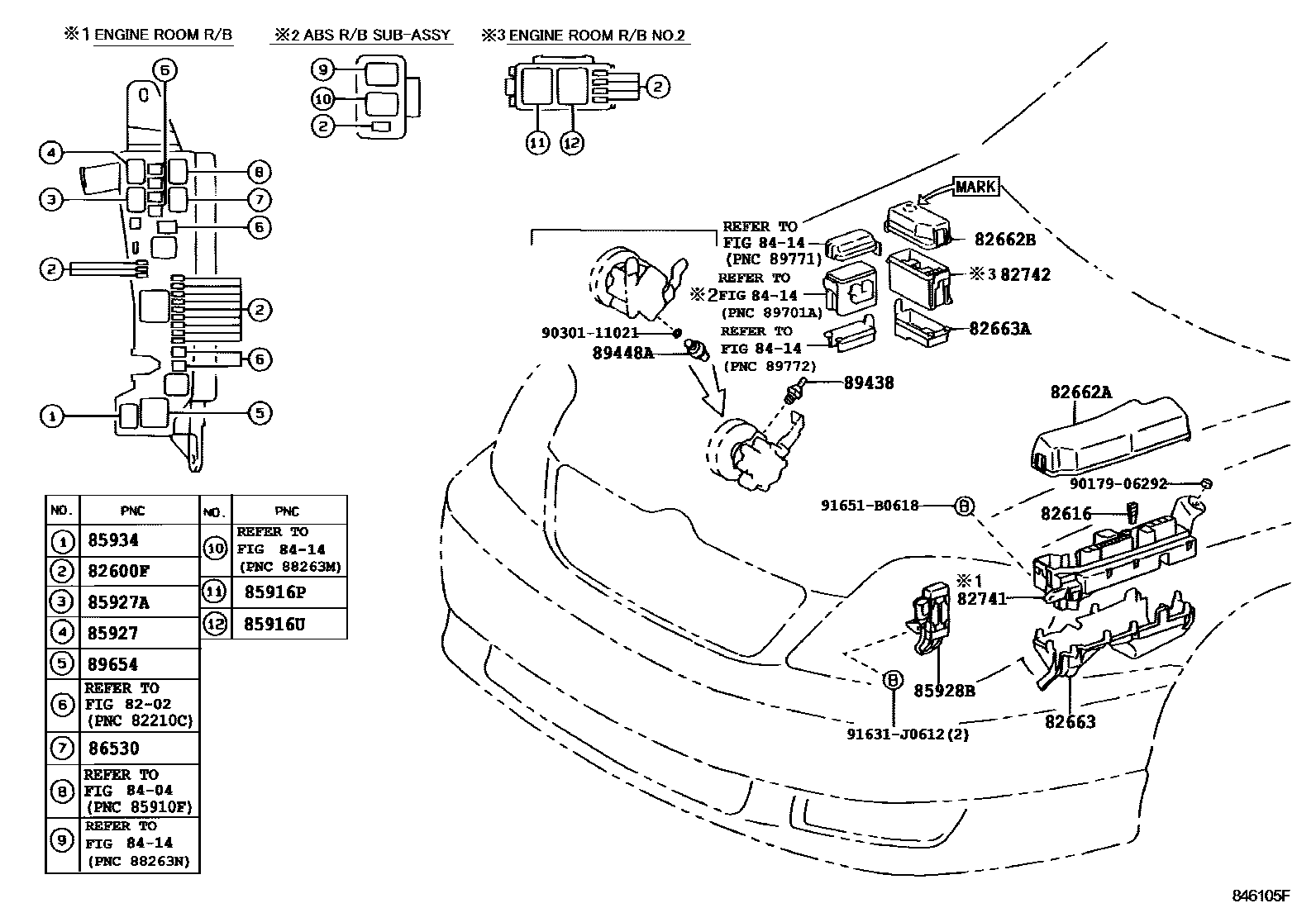 Toyota COROLLA 开关和继电器和ECU EPC diagram — 846105F