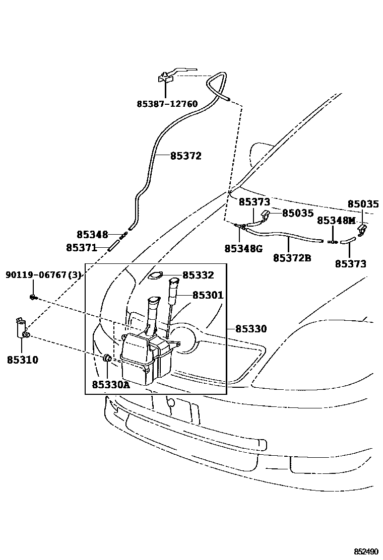 Toyota COROLLA 挡风玻璃清洗器 EPC diagram — 852490