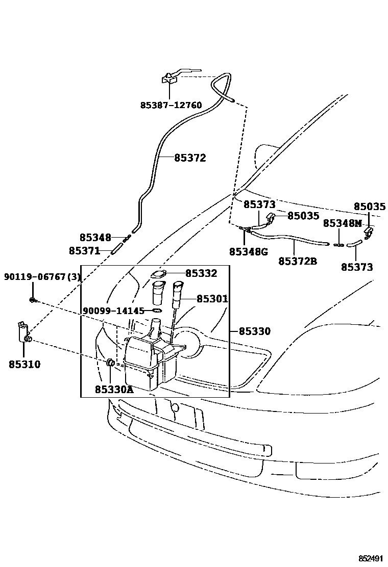 Toyota COROLLA 挡风玻璃清洗器 EPC diagram — 852491