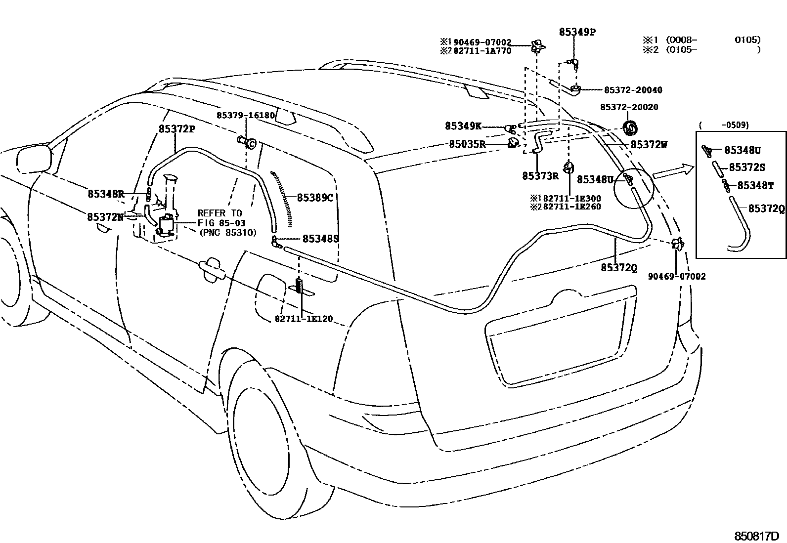 Toyota COROLLA 后清洗器 EPC diagram — 850817D