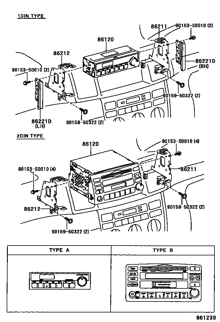Toyota COROLLA 收音机、放大器和冷凝器 EPC diagram — 861239