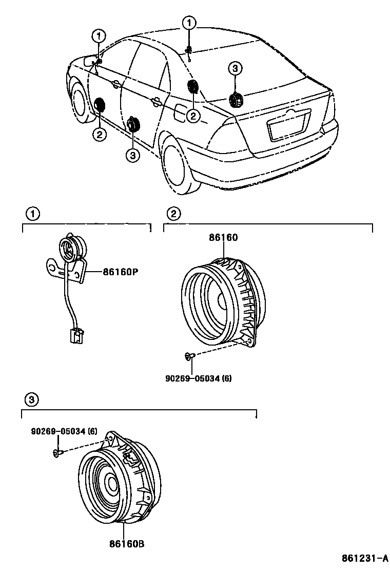 Toyota COROLLA 扬声器 EPC diagram — 861231A