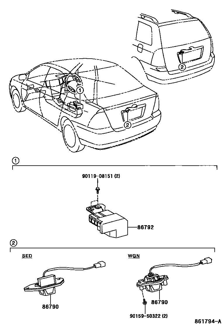 Toyota COROLLA 倒车影像和摄像头 EPC diagram — 861794A