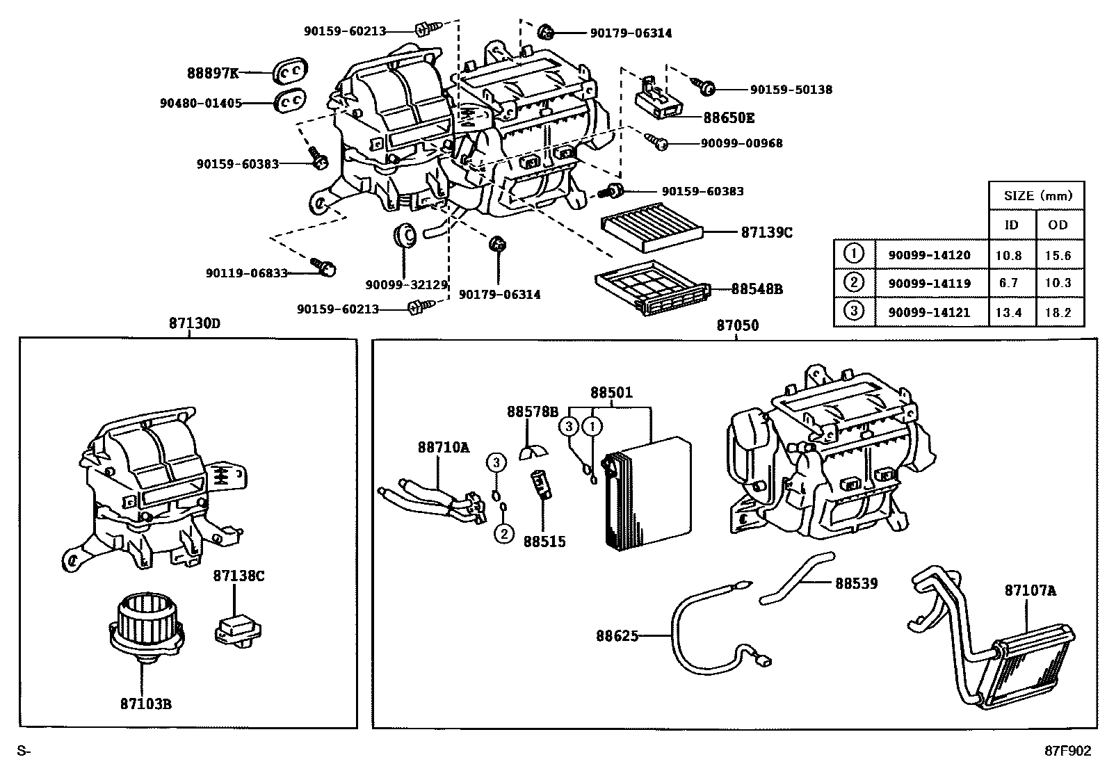 Toyota COROLLA 暖风和空调系统 - 冷却器组件 EPC diagram — 87F902