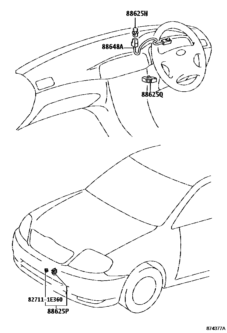 Toyota COROLLA 暖风和空调系统 - 控制器和风管 EPC diagram — 874377A