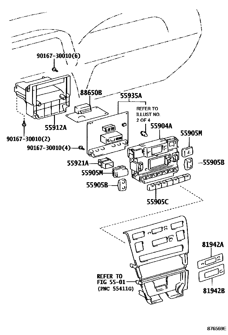 Toyota COROLLA 暖风和空调系统 - 控制器和风管 EPC diagram — 876569E