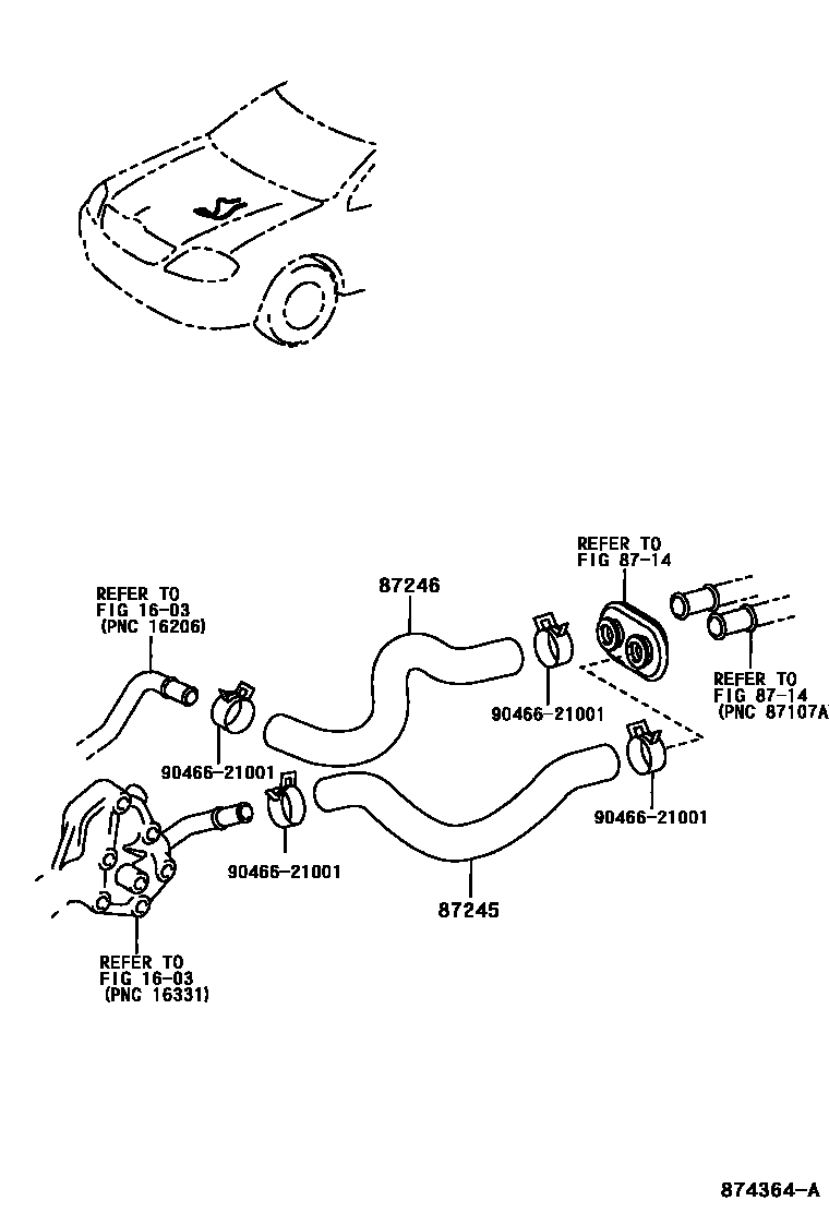 Toyota COROLLA 暖风和空调系统 - 水管 EPC diagram — 874364A