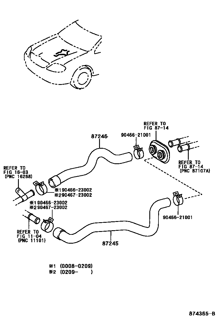 Toyota COROLLA 暖风和空调系统 - 水管 EPC diagram — 874365B