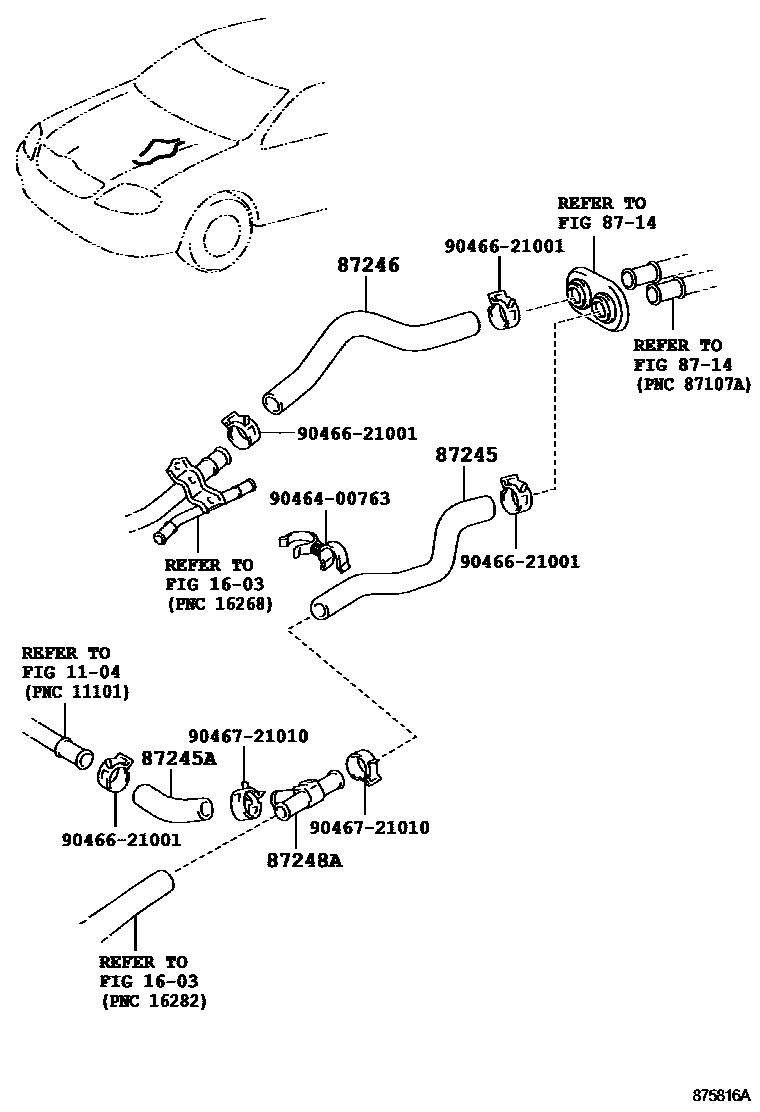 Toyota COROLLA 暖风和空调系统 - 水管 EPC diagram — 875816A