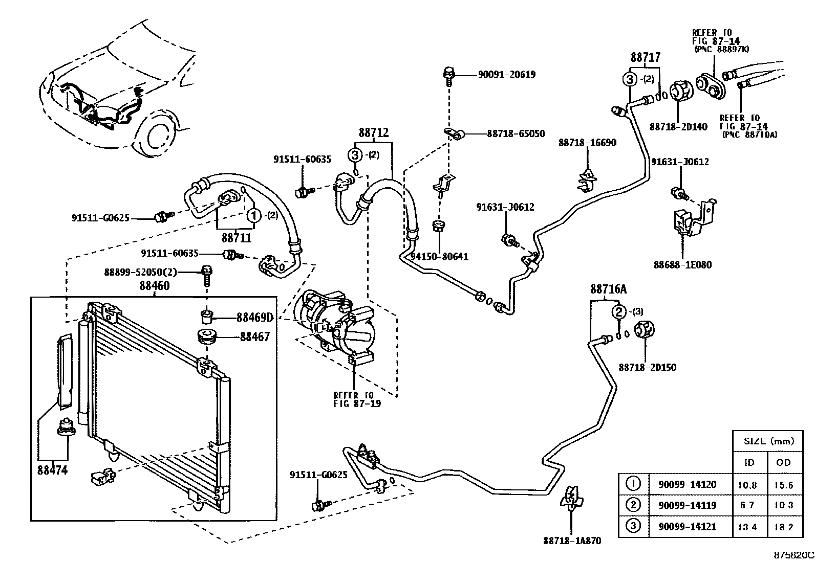 Toyota COROLLA Heating & Air Conditioning - Cooler Piping EPC diagram — 875820C