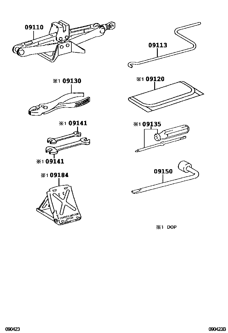 Toyota COROLLA Standard Tools EPC diagram — 090423B