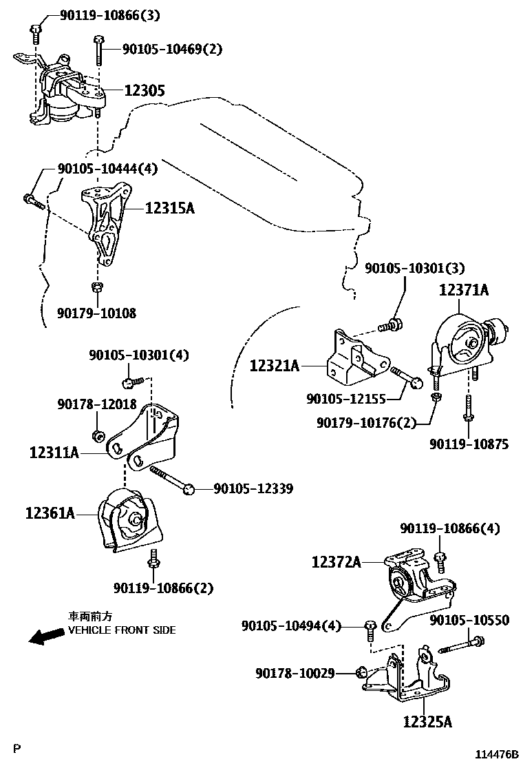 Toyota COROLLA Engine Mounting EPC diagram — 114476B