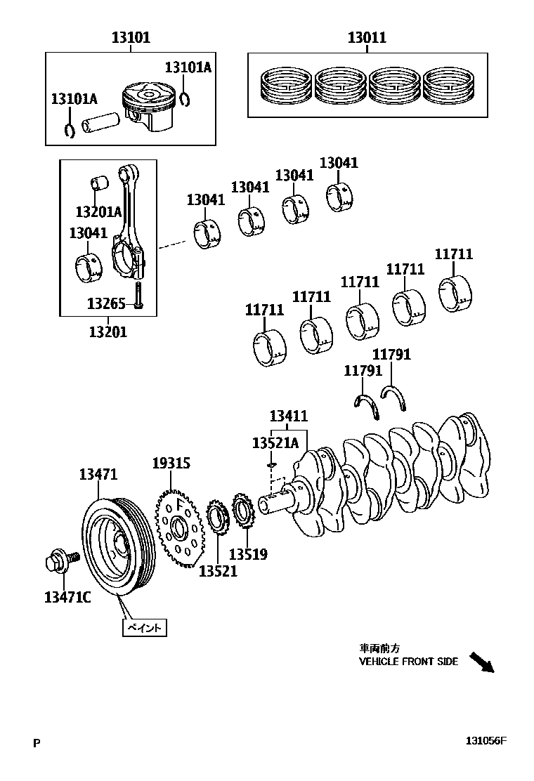 Toyota COROLLA Crankshaft & Piston EPC diagram — 131056F